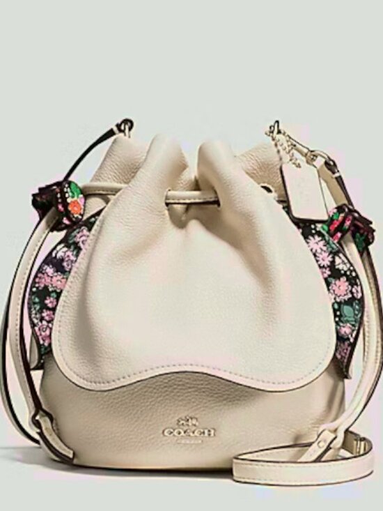 Coach Handbags - Coach Blossom Petal Bucket Bag Chalk Pebble Leather Floral Limited Edition w/ Du